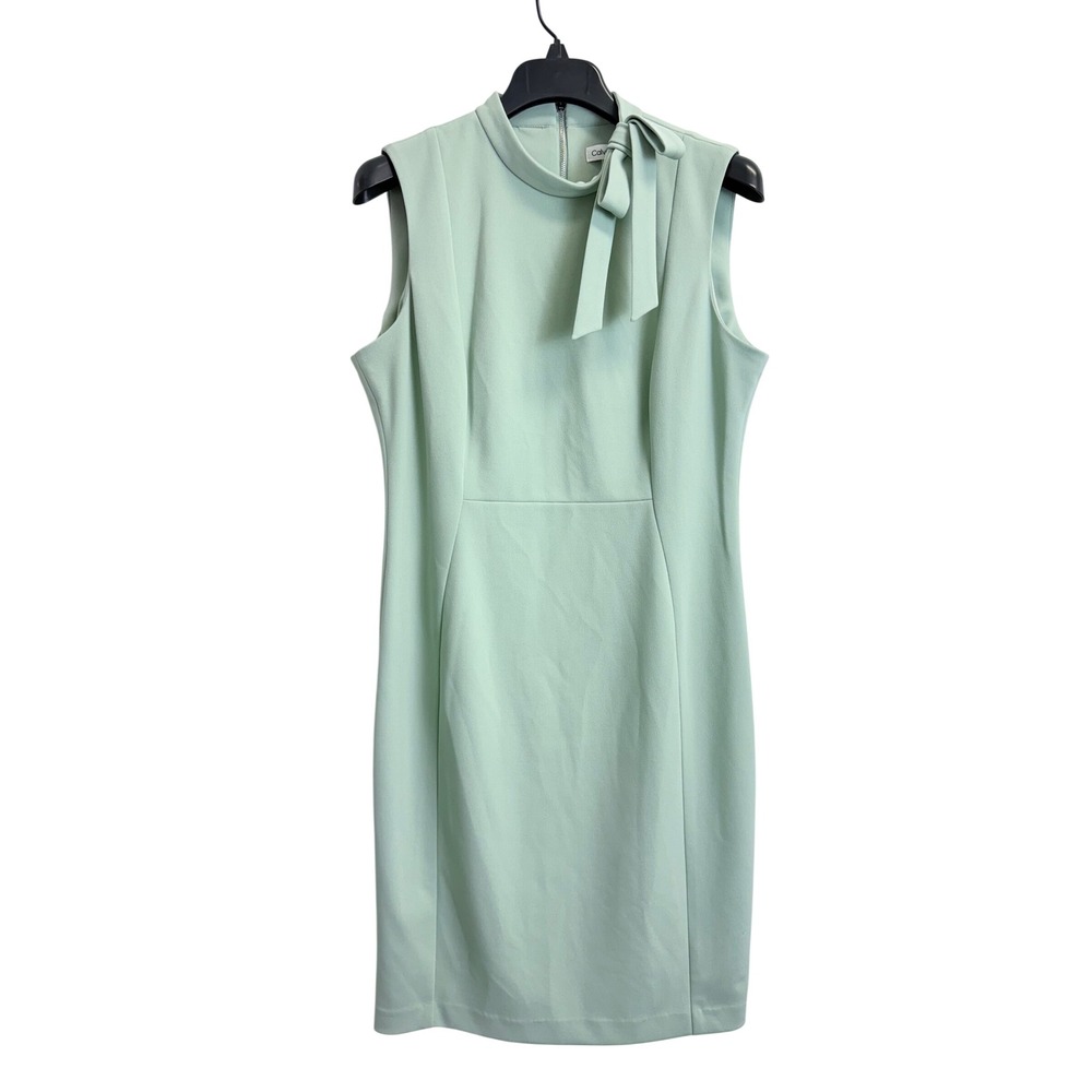Calvin Klein Mint Green Sleeveless Bow Neck Sheath Dress Professional Size 12